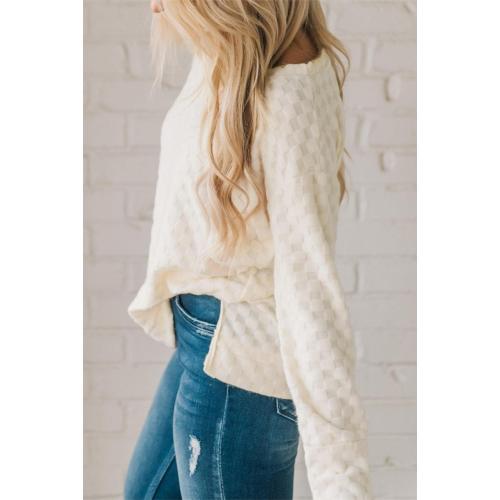 Size L..Long Sleeve Shirts for Women CreamColor Block Shirt Tunic Tops Pullover Tops