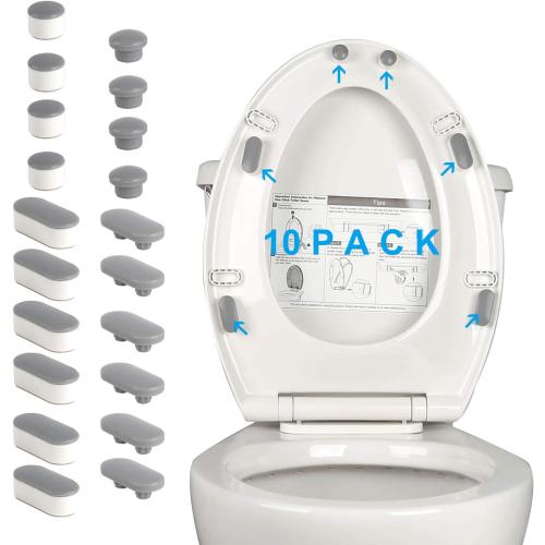 Hibbent 10 Pieces Toilet Seat Bumpers, Universal Buffer Toilet Lid Rubber Bumpers Each One with 2 Thickness TPE Pads(2 Heights) Strong Adhesive Bidet Bumpers Used for Home, Hotel, Hospital