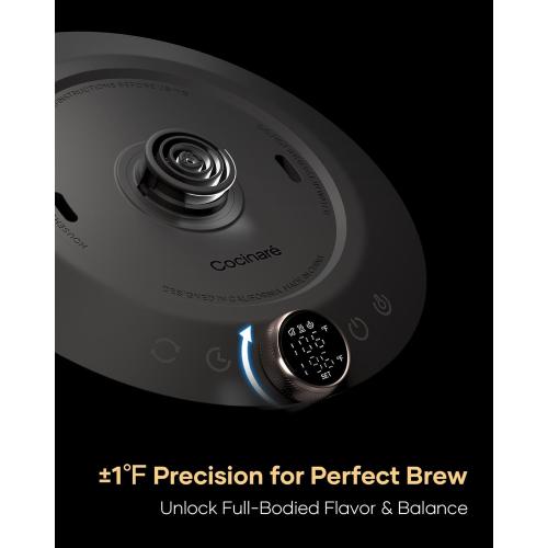 Cocinare FLOW M9 Electric Gooseneck Kettle, ±1℉ Temperature Control for Pour-over Coffee & Tea, Stainless Steel Interior, Quick Heating for Boiling Water (Wave)