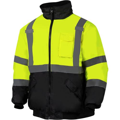 VENDACE High Visibility Reflective Safety Jackets for Men Polar Fleece Lining ANSI Class 3 Hi Vis Winter Bomber Jacket Hoodie(Yellow,L)