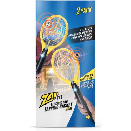 ZAP iT! Electric Fly Swatter Racket & Mosquito Zapper with Blue Light Attractant - High Duty 4,000 Volt Electric Bug Zapper Racket - Fly Killer USB Rechargeable Fly Zapper Indoor Safe - 2 Pack, Yellow