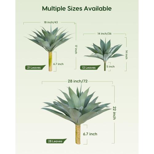 Velener Artificial Outdoor Blue Agave Plant - Small Size UV Resistant Fake Agave Plants for Indoor and Outdoor Decor(18 Inch)-2 Pack