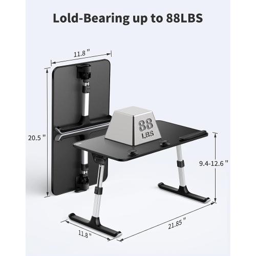 SAIJI Height & Angle Adjustable Laptop Stand for Bed, Lap Desk Bed Tray Table, Light Weight Foldable Portable Laptop Table for Couch Sofa Chair Floor Desk for Adults, Kids (Black)