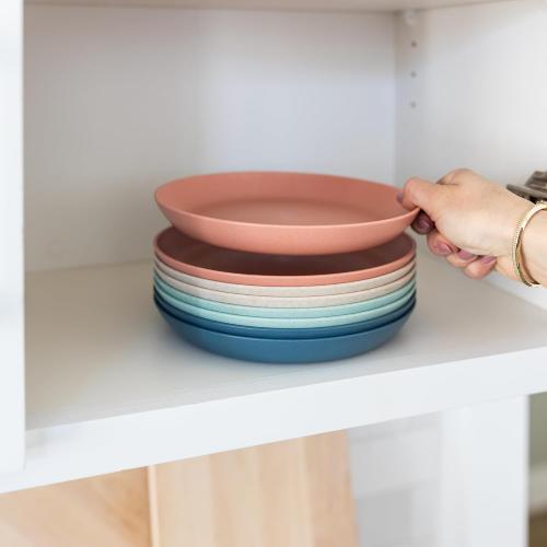 Grow Forward Premium Wheat Straw Dessert Plates - 8 Inch Reusable Hard Plastic Plates Set of 8 - Unbreakable Microwave Safe Plates for Dinner, Camping, RV, Outdoors, Patio, Kitchen Dishes - Tropical