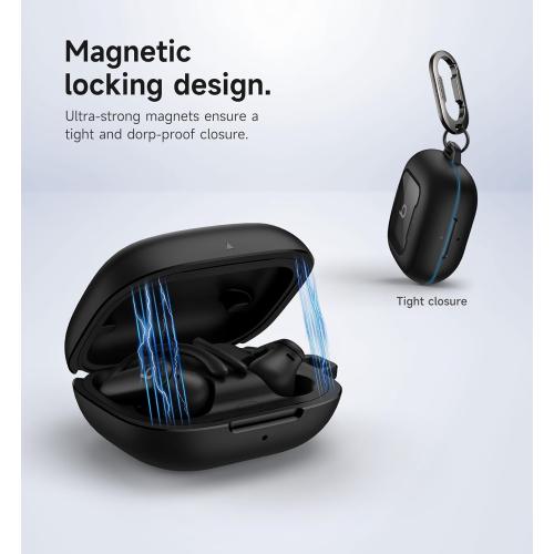 SURITCH for Beats Powerbeats Pro 2 Case Cover, Magnetic Locking Cases for Beats Powerbeats Pro 2 2025, Shockproof Bumper Protective Covers with Carabiner & Keyring & Cleaner Kit, Black