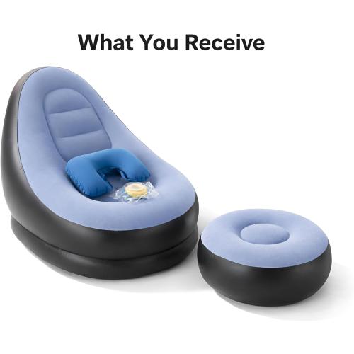 Inflatable Lounge Chair for Indoor and Outdoor Use Couch for Camping Blow up Chairs Gaming Chair Ergonomic Bean Bag Chairs for Comfort Flocked Surface inflatables Inflatable Couch Outdoor