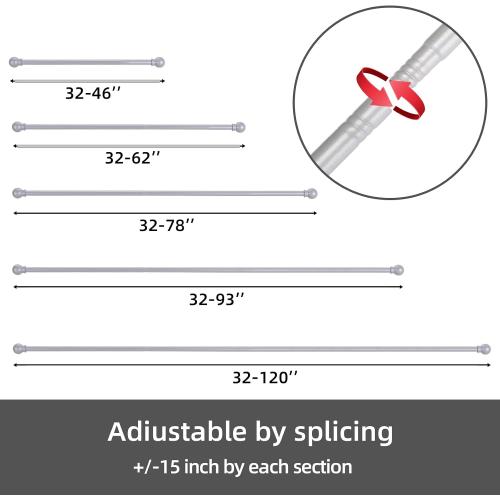 GXOACKJ Curtain Rods for windows 32-48 inch, 5/8 inch Decorative Silver Splicing Heavy Duty Metal Curtain Rod set with Brackets
