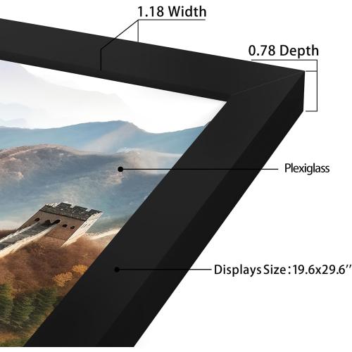 Picrit 27x40 Poster Frame, Black Engineered Wood Picture Frame for Horizontal or Vertical Wall Mounting and Displaying Artwork Photos, 1 Pack