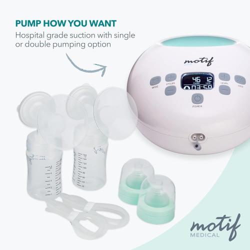 Motif Medical Luna Double Electric Pump for Breastfeeding - Portable Pump Breastfeeding w/Battery - Hospital Grade Pump w/LED Light - Hands-Free Breast Pump, Quiet Motor Baby Breast Pump