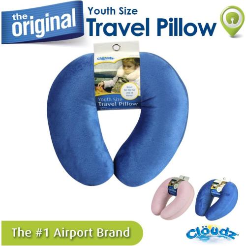 Cloudz Kids Dual Comfort Microbead Airplane Travel Neck Pillow. Super Soft Cozy Plush on One Side, Cool Relaxing Spandex on The Other! Keep Your Kids Comfy and Supported at Home or On The Go! - Blue