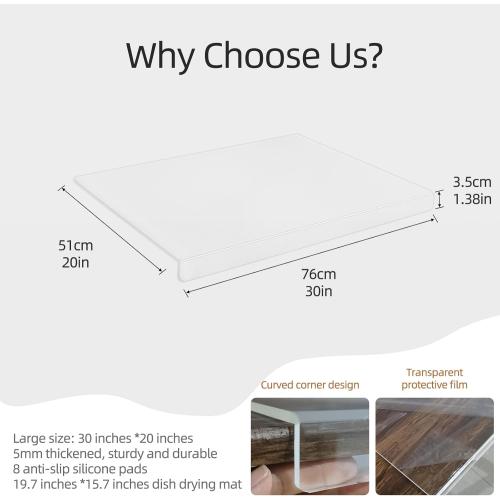 Large Acrylic Cutting Board with Counter Lip, 30x20inch Clear Cutting Boards for Countertop，2PCS, Countertop Protector And 16 * 20 Inch Dish Drying Mat，5mm Non-Slip Cutting Board for Kitchen Counter