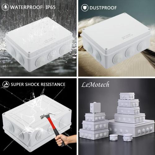 LeMotech ABS Plastic Dustproof Waterproof IP65 Junction Box Universal Electrical Project Enclosure White 7.8 x 6.1 x 3.1 inch (200 x 155 x 80 mm)