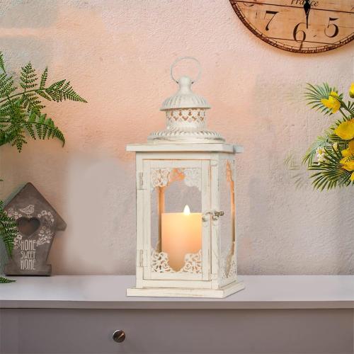 NEEDOMO Large Lanterns Decorative Indoor, 14'' Vintage Outdoor Lanterns with Clear Glass, Metal Candle Holder Lantern Rustic Farmhouse Shelf Decor for Indoor Outdoor Events Wedding and Party