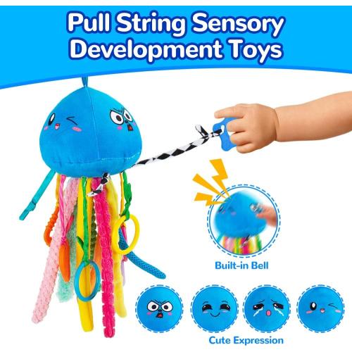 teytoy Sensory Toy, Texture Toys for Babies with Rattle, Autism Sensory Toys Jellyfish Shape Tactile Sensory Toys with 10 Textures, Baby Sensory Toys for 0-3-6-18 Months Soft Baby Toys with Teethers
