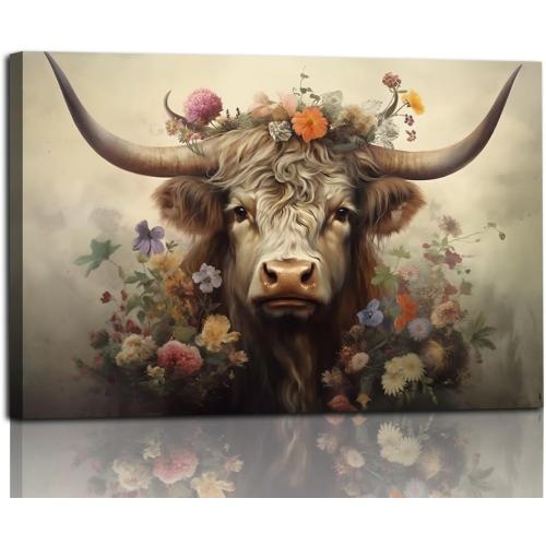 Sense&Sensibility Art Highland Cow Decor Farmhouse Highland Cow Canvas Wall Pictures Farmhouse Modern Wall Art for Living Room Bedroom Bathroom Kitchen Home Office Decorations 36L x 24W