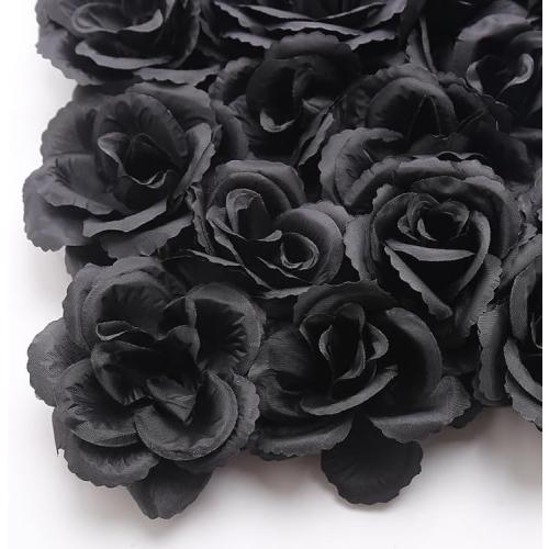 Black Silk Rose Flower Panels Wall, 12 Pcs Artificial Flowers Decoration for Welcome Table, Party, Anniversary, Church Wall, Stage Background, 25x25cm