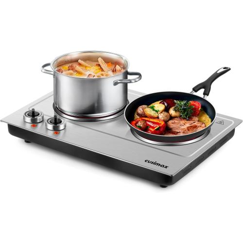 Hot Plate,Cusimax Dual Infrared Burner, Electric Ceramic Glass Stove,Adjustable Temperature Control,Stainless Steel,Compatible of all Cookware,Easy Clean for Home, Dorm, Office