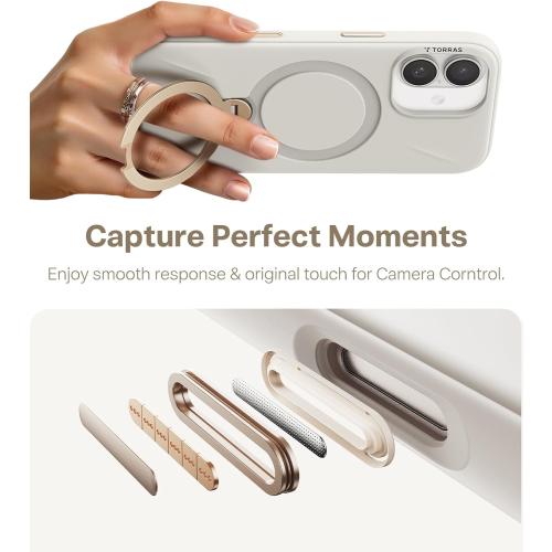 TORRAS Ostand Q3 Silicone for iPhone 17 Case, Fit for MagSafe, 360 Ring Holder Kickstand, Soft Liquid Silicone Cozy Grip, Camera Control, Shockproof Rugged Protective Case for iPhone 17, Ivory Gold