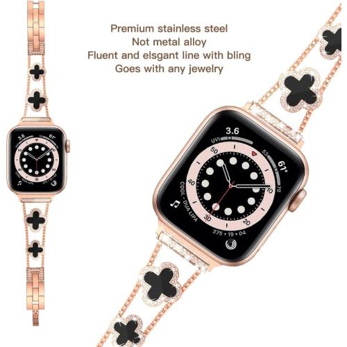 Musk-MSKR Diamond Metal Bands Add Sparkle to Your Watch For Apple Watch Series 11/10/9/8/7/6/5/4/3/2/SE/Ultra Clover Simple and Stylish Compatible with 38mm40mm41mm42mm44mm45mm 46mm49mm Women's Wear