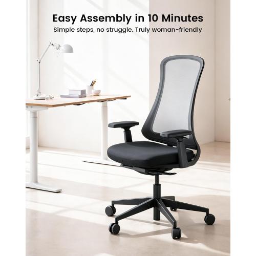 ProtoArc Ergonomic Office Chair – Flexer Mesh Couputer Chair for Women, Foam Sliding Seat, 125° Recline, Home Desk Chairs for Small Spaces, Stylish & Comfortable – Black