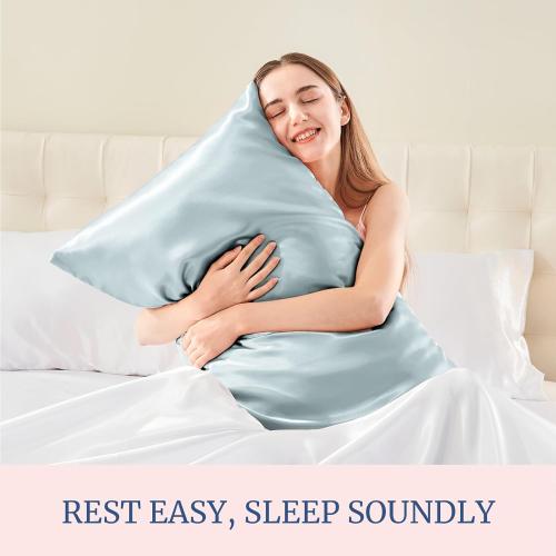 BEDELITE Satin Pillowcase for Hair and Skin, Super Soft and Cooling Similar to Silk Pillow Cases 2 Pack with Envelope Closure, Gift for Women Men(20x26 Standard Size, Stone Blue)