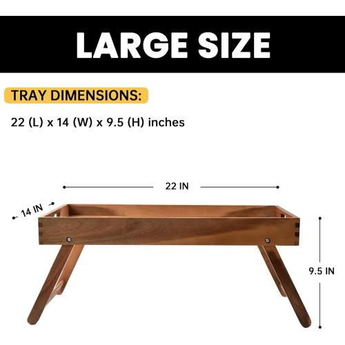 Extra Large Folding Bed Tray Table, 22’’ x 14’’ Acacia Wood Breakfast Tray, Food Serving Tray with Legs for Eating in Bed