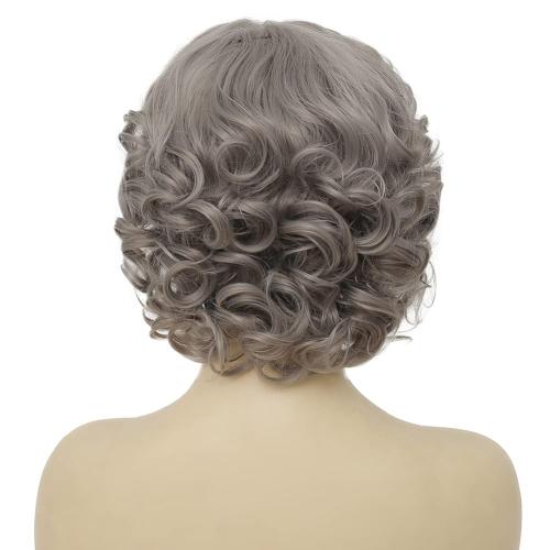 Grey Short Curly Wig for Women Finger Wave Wigs Natural Heat Resistant Synthetic Hair for Daily Costume Party Halloween Wig