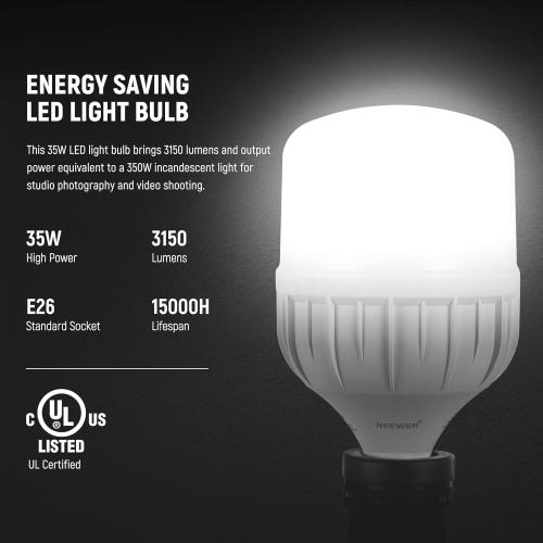NEEWER 350W Equivalent Softbox Lighting Kit, 5700K LED Light Bulb, 24x24 inches Softbox with E26 Socket, Photography Continuous Lighting Kit, Photo Studio Equipment, NK300
