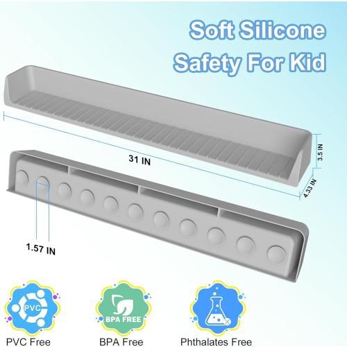 Longer Bathtub Splash Guard for Tub Kids, Bathtub Water Guards Play Shelf for Bathing, Toy Tray Caddy Holder for Tub, Silicone Tub Splash Guard Prevent Water Spills in Bathroom (2.6FT, Grey)