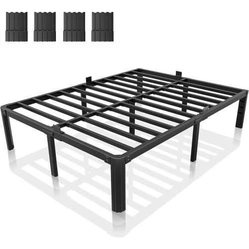 14 Inch Metal Bed Frame Queen Size, Heavy Duty Balck Platform Queen Size Bed Frame with Round Corner Legs, Mattress Slide Stopper, No Box Spring Needed, Easy Assembly