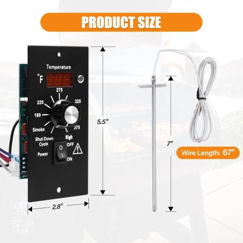 Digital Thermostat Control Panel Kit for Traeger Wood Pellet Grills, BAC236 Replacement Parts Digital Thermometer Pro Controller with 7 RTD Temperature Probe Sensor BAC194 Smoker Accessories