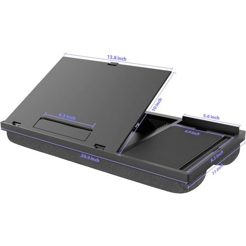 Laptop Lap Desk with Cushion - 9 Adjustable Angles, Fits Up to 15.6 inch Laptops, Built-in Mouse Pad, Phone and Pen Slots. Portable Writing Board for Bed, Sofa, and Work Table