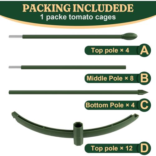 Round Heavy Duty Tomato Cage - 55 Inch Steel Core Plastic Coated Garden Trellis, 4-Post Rustproof Plant Support for Tomato/Cucumber/Beans, No Tools Snap Assembly, Spare Parts Available