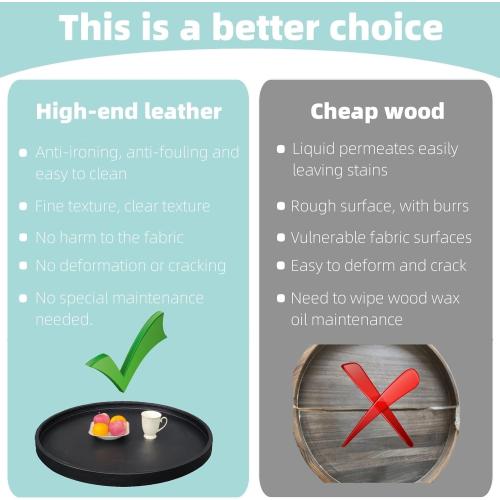 25x25 High-End Light Luxury Leather Round Oversized Tray - Ottoman Coffee Food Serving for Family Dinner, Outdoor Picnic & Party Essentials | Versatile Home Decor Tray(25 inch Black)