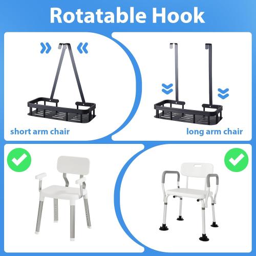 Shower Caddy Hanging, Showers Organizer Rack for Chair Bench for Elderly Seniors Disabled Shower Chair- Black