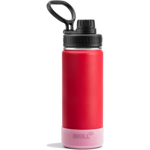 Insulated Water Bottle-18 oz Stainless Steel Vacuum Wide Mouth Sports Flask with Silicone Boot-Reusable Metal Leak Proof Christmas Water Bottle for Girls Boys, BPA-Free(Canyon Red)