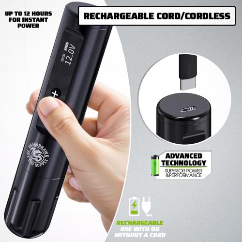 Dragonhawk Tattoo Gun Kit Wireless L1 Tattoo Pen Machine Pro Complete Tattoo Kit Black Inks Brushless Motor 3400mAh Battery Supply for Beginner