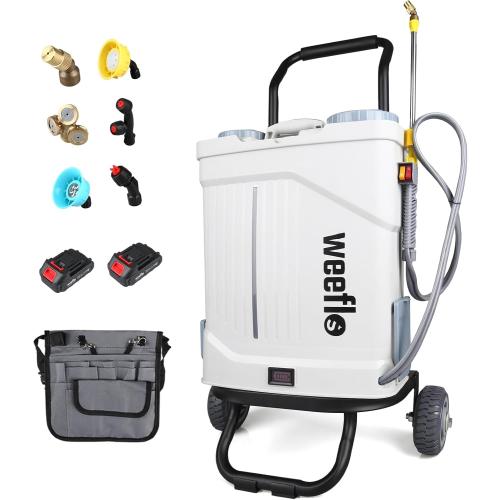 Weeflos Battery Powered Backpack Sprayer,4 Gallon Electric Sprayer with Wheeled Cart, 100 PSI High Pressure, 2X 21V Rechargeable Batteries,Garden Sprayer for Outdoor Cleaning & Washing