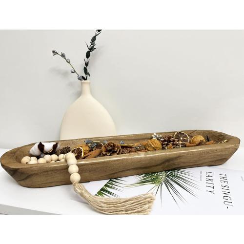 Wooden Dough Bowls for Decor, Vintage Wooden Bowl Hand Carved Home Decor for Dining Table Center, Living Room, Kitchen Decor. (20in Brown)