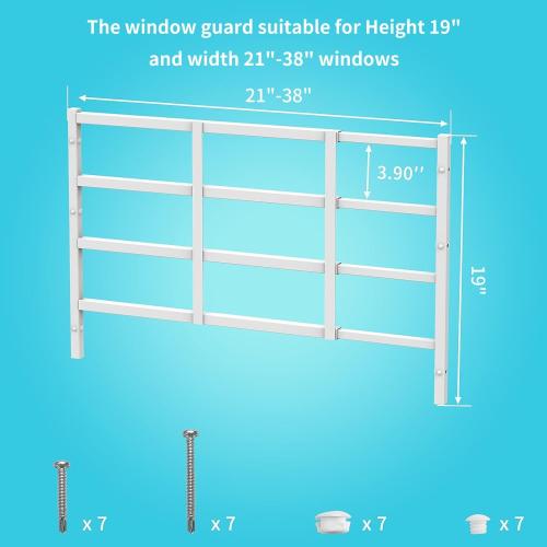 Fixed Window Safety Guard 19”x 38” *2 Pack Adjustable Width Prevents Accidental Falls,Non-Egress, Tamper Resistant Screws Included,White
