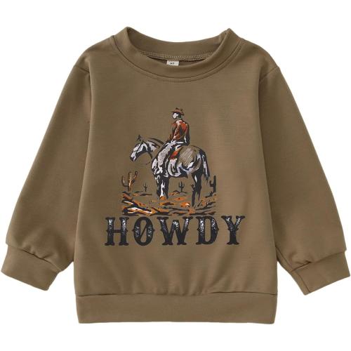 Brown Size 120 Toddler Boy Howdy Sweatshirt Cowboy Western Graphic Long Sleeve T-Shirt Kids Vintage Rodeo Lightweight Pullover Tops