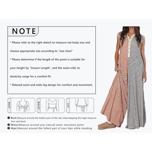Size M CHARTOU Loose Striped Wide Leg Jumpsuit for Women Summer Romper Flowy Pants Comfy Sleeveless Button Baggy Overalls