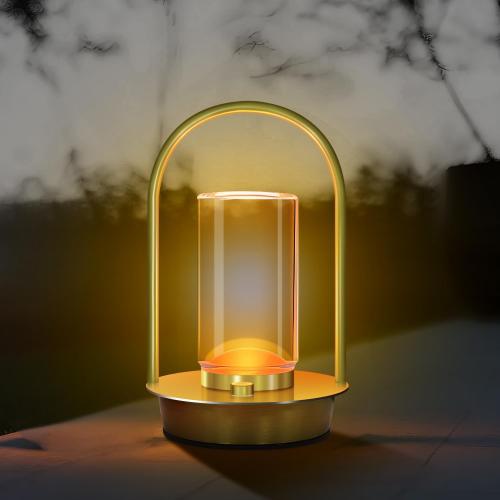 Gold 3.5*7 Portable Metal Table Lamp for Outdoor Indoor 3 Colors Cordless Table Lamp Rechargeable Dimmable Battery Powered Small Desk Lamps Crystal Lantern Lamps for Patio Bedroom Restaurant Bar Camping(Gold)