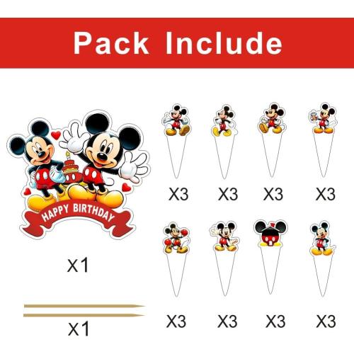 25pcs Mickey Cake Decorations with 24pcs Cupcake Toppers, 1pcs Cake Topper for Mickey Birthday Party Supplies