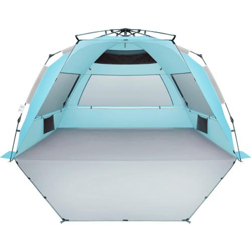 Oileus XX-Large Pop Up Beach Tent Sun Shelter for 5-6 Person Portable Sun Shade Instant Tent for Beach with Carrying Bag, Stakes, 6 Sand Pockets, Anti UV for Fishing Hiking Camping Sky Blue
