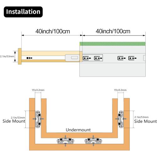 1 Pair 40 Inch 260 Lb Capacity Heavy Duty Drawer Slides(with Stainless Screws),Side Mount Undermount Full Extension 3 Fold Ball Bearing Stainless Steel Hardware Drawer Rails