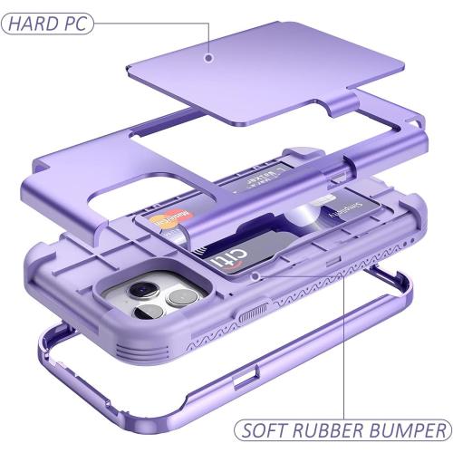 WeLoveCase iPhone 12/12 Pro Wallet Case - Light Purple, Shockproof Defender, Credit Card Holder & Hidden Mirror, 6.1 inch
