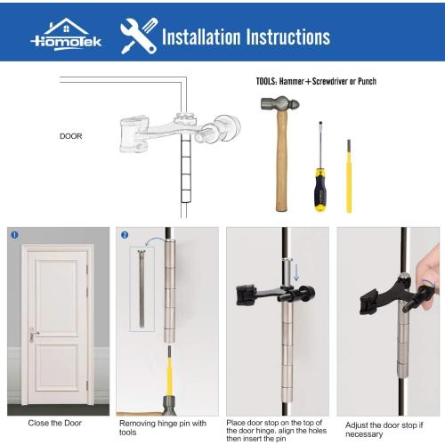 HOMOTEK 8 Pack Hinge Pin Oil Rubbed Bronze Door Stopper,Adjustable Deluxe Heavy Duty Door Stopper 2-1/2x1-3/4”,with Black Rubber Bumper Tips