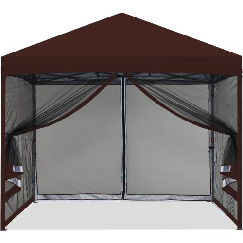 MASTERCANOPY 10x10 Pop Up Canopy Tent with Netting Walls Brown | Silver‑coated Waterproof UV‑blocking with Bug‑proof Mesh and Straight Legs for Parties, Picnics, Camping