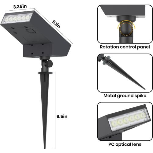 Solar Landscape Lights Outdoor, 3000K Dimmable Solar Pathway Lights, 500LM Solars Spot Light IP65 Waterproof for Walkway Lawn Yard, 2pcs